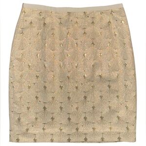 H&M Gold Embroidered Cream Pencil Art Deco Print Skirt Women’s Size 8